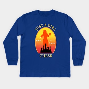 Just A Girl Who Loves Chess vintage sunset Kids Long Sleeve T-Shirt